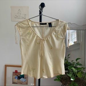 SOLD Vintage Y2k Express Yellow Embroidered Floral Top Size S